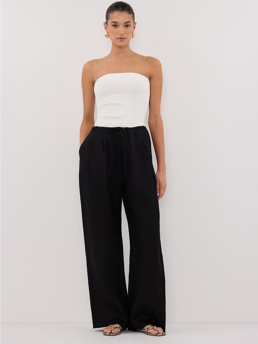 DISSH Rowdy Black Linen Wide Leg Drawstring Pants US 10 AU 14